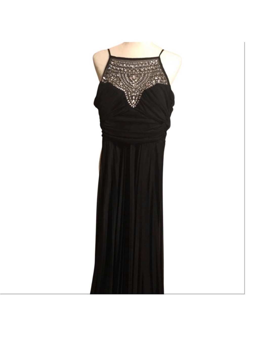 B Darlin Black Maxi Dress with Beaded Illusion Yoke